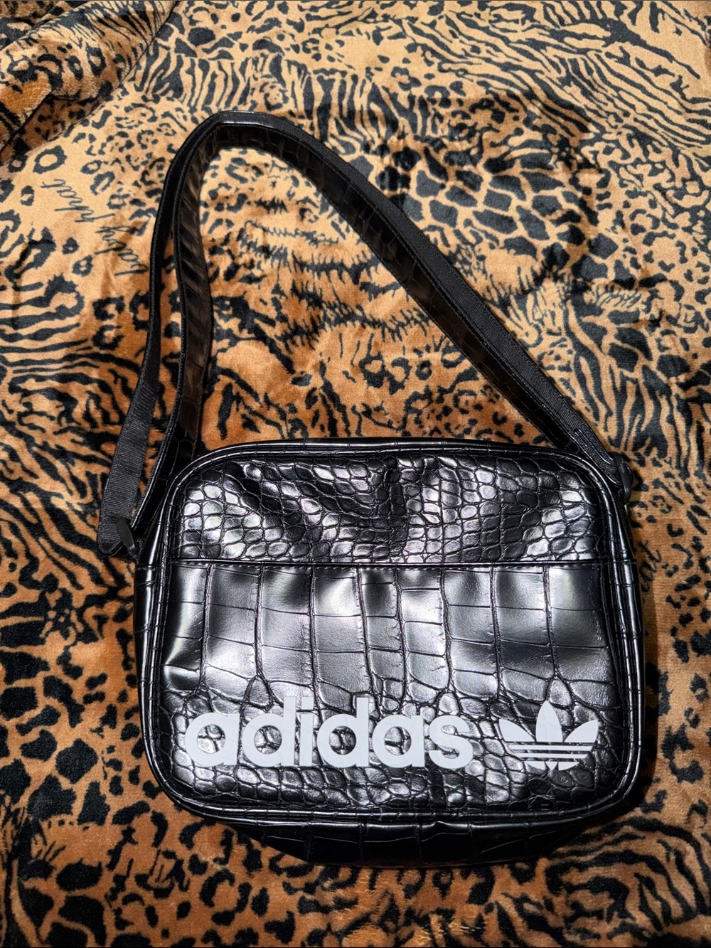 Adidas Black Croc-Texture Shoulder Bag